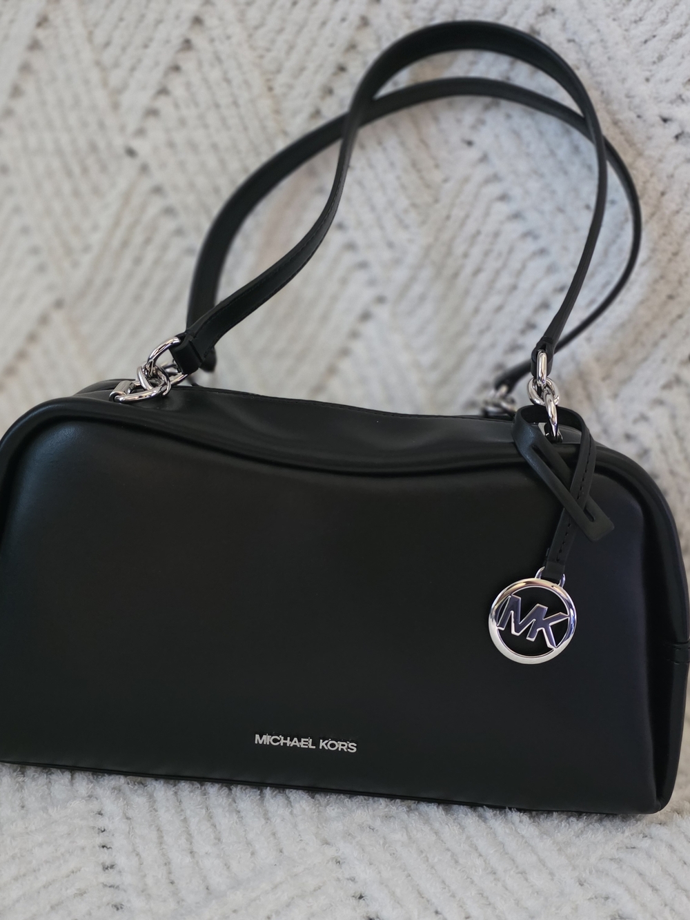 MICHAEL Michael Kors Black Leather Shoulder Bag with MK Charm